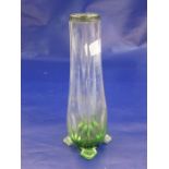 Silver-mounted clear and green vase with silver collar above panelled tapered body with moulded