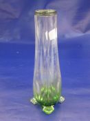 Silver-mounted clear and green vase with silver collar above panelled tapered body with moulded