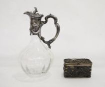 Glass and EPNS claret/water jug and a small silver-plated jewel box with a hunting scene in relief