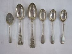 Silver dessert spoon, Newcastle 1838 Reid and sons, another similar, 1845 makers mark IW, three