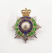 9ct gold and enamel brooch decorated with the insignia and motto of the Royal Marines, inscribed '
