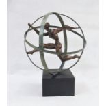 Modern metal sculpture of a Greek sphere  - Atlas and his world , 42cm high