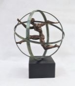 Modern metal sculpture of a Greek sphere  - Atlas and his world , 42cm high