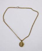9ct gold modern Zodiac dial pendant on ornate fancy link chain, 15.9g approx.Condition