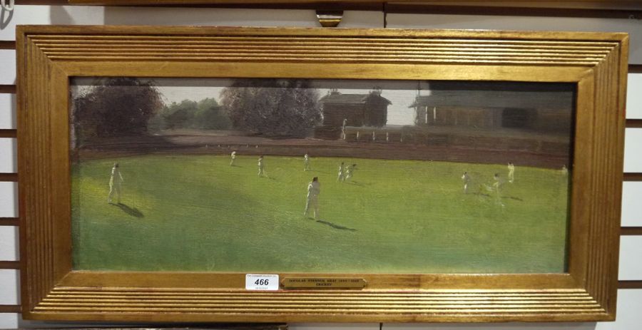 Douglas Stannus Gray (1890-1959) Oil on canvas "Cricket", with ink stamp for Spink Nevill Keating - Image 2 of 2