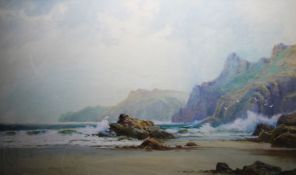 Rubins Southey  Watercolour drawing "North Devon Coast", seascape with rocky cliffs and the sea