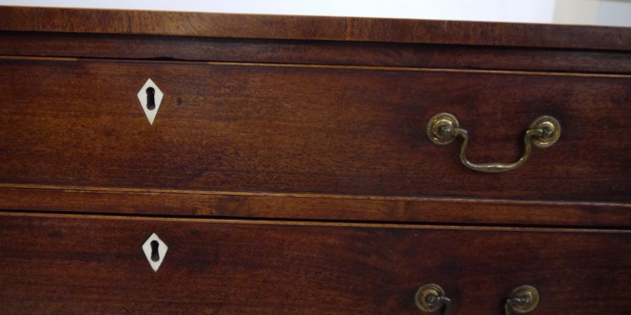 19th century mahogany cross-banded and boxwood strung chest of four long graduated drawers, brass - Image 2 of 2