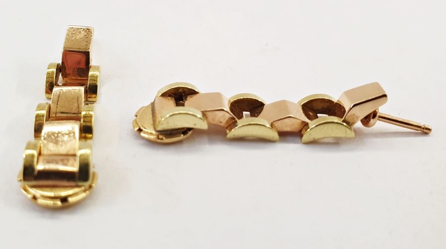 Pair of bi-colour 18ct gold Cartier earrings, rose and yellow gold hinged angular rectangular