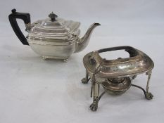 Please note amended description  -  Silver teapot , rectangular on four bun feet,  Sheffield