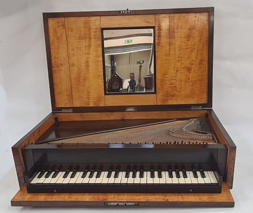 19th century figured wood and satinwood travelling miniature piano/spinet given by Caroline Murat, - Image 2 of 8