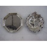 Silver octagonal pin tray and silver a leaf-pattern pin tray (2)