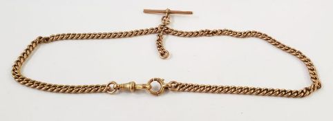 9ct gold albert chain, curb link pattern, with bar and clip, 40cm long, approx. 30g Condition