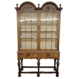 William & Mary-style reproduction china cabinet, the upper section with twin round arch top and