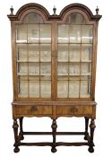 William & Mary-style reproduction china cabinet, the upper section with twin round arch top and