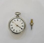 George III gent's pair-cased silver pocket watch with white enamel dial, Roman numerals, the outer