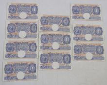 Ten consecutive mauve Peppiatt £1 bank notes, circulated, serial number X77D 534771 - 534780