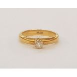 18ct gold and diamond solitaire ring, the band set with old cut circular stone, claw set, approx.