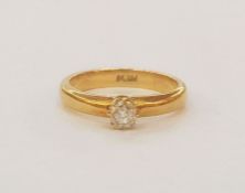 18ct gold and diamond solitaire ring, the band set with old cut circular stone, claw set, approx.