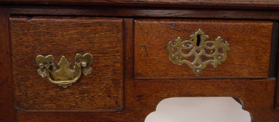 Georgian-style oak lowboy, the rectangular top with moulded edge and rounded front corners, above - Image 2 of 2