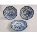 Set of three 18th century/early 19th century Chinese porcelain plates, octagonal with underglaze