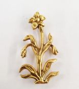 14K gold naturalistic floral pattern brooch, 4cm high, 6g