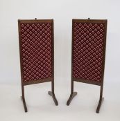Pair of oak-framed firescreens with pull-up red velvet screen (2)
