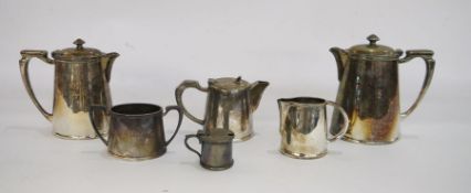 Silver-plated tea service marked 'P&O' to include hot water jug, coffee pot, teapot, milk jug, sugar