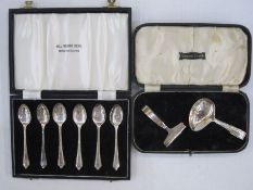Set of six silver coffee spoons, Birmingham 1959, cased and a child's silver christening set of