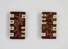 Japanese inlaid card markers in wood with gilt painted decoration and ivory markers, inlaid with