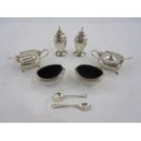 Silver condiment set of six pieces and four silver spoons, Birmingham 1922, 6.7oz