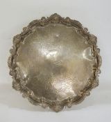 George III large silver salver, centre with stag crest ( rubbed) floral and foliate scroll