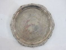Silver George IV, circular salver with engraved decoration and crested, London, William Bateman,
