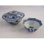 Chinese porcelain bowl and cover with underglaze blue lakeside decoration to the bowl and circular