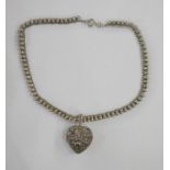 Silver-coloured metal ornate ball chain with ornate silver-coloured metal locket and a silver-
