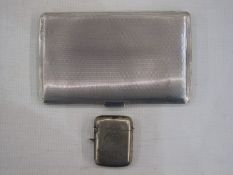 Engine-turned silver cigarette case by Asprey, London 1963 and a silver vesta case engraved with