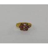 Victorian 15ct gold, tourmaline, pearl and emerald-coloured stone ring set four oval pink stones,