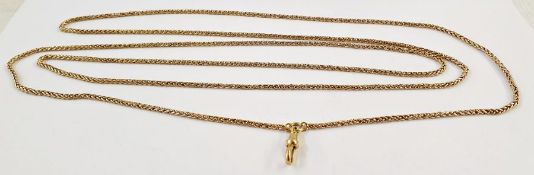 18ct gold guard chain, multiple herringbone link pattern with clip, approx. 38g Condition