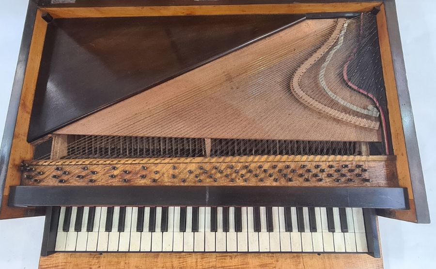 19th century figured wood and satinwood travelling miniature piano/spinet given by Caroline Murat, - Image 3 of 8