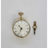 George III silver gilt pair-cased pocket watch with white enamel dial, Roman numerals, the watch