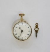George III silver gilt pair-cased pocket watch with white enamel dial, Roman numerals, the watch