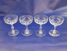 Nine various 1920's and 30's cut saucer champagne glasses