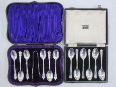 Set of six silver teaspoons, Sheffield 1947, cased and another set of six silver teaspoons and