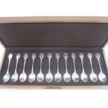 RSPB spoon collection set of 12 silver spoons by John Pinches, London 1975/76, each with a silver-