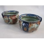 Pair of Japanese imari style chamber pots with typical decoration of landscape and floral panels