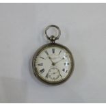 Silver open-faced railway watch, Chester 1878, the white enamel dial marked 'Thomas Wheeler,