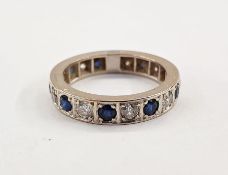 18ct white gold, sapphire and diamond eternity ring, set with nine brilliant cut diamonds