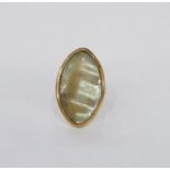 Georgian gold and mother-of-pearl mourning ring, elliptical with inscription to reverse dated 1786