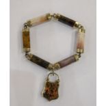 Gold-coloured metal agate bar bracelet, the panelled agate bars in various cream and brown