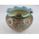Doulton Slaters pottery jardiniere with frilled everted rim, shouldered tapering body, the scale