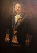 Unattributed Oil on board Three-quarter length portrait of gentleman in Masonic regalia, within a